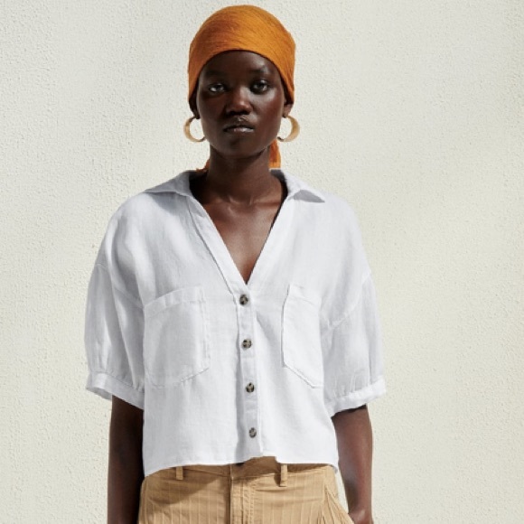 Zara | Tops | Zara 0 Linen Cropped Short Sleeve Blouse | Poshmark